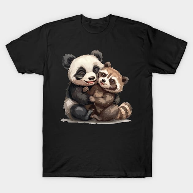 Panda Playing with Japanese Tanuki - Panda Bear Japanese T-Shirt by Anassein.os